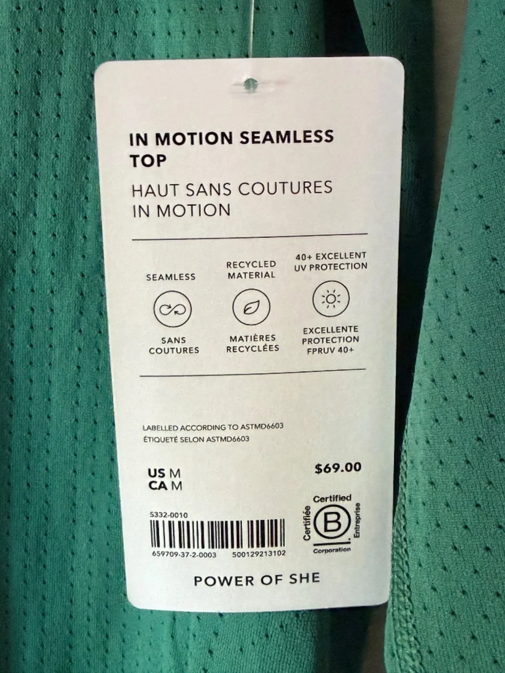 ATHLETA NWT In Motion Seamless Top | Long Sleeve Workout Top 40+ UV Green Medium - Picture 3 of 4
